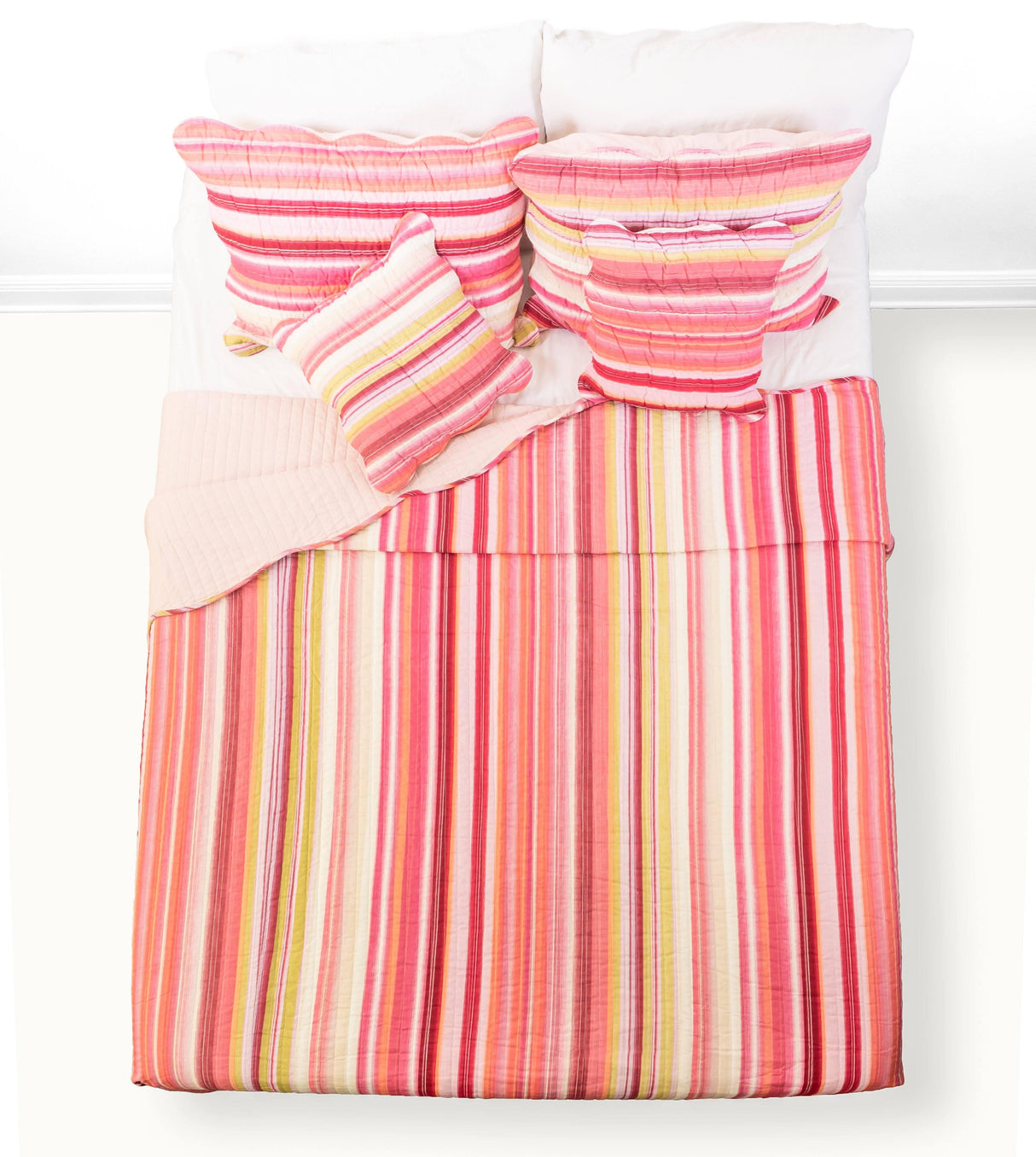 DaDa Bedding Multi-Red Pink Boho Summer Stripes Scalloped Lightweight Coverlet Bedspread Set (DXJ101824) from DaDalogy Bedding Collection