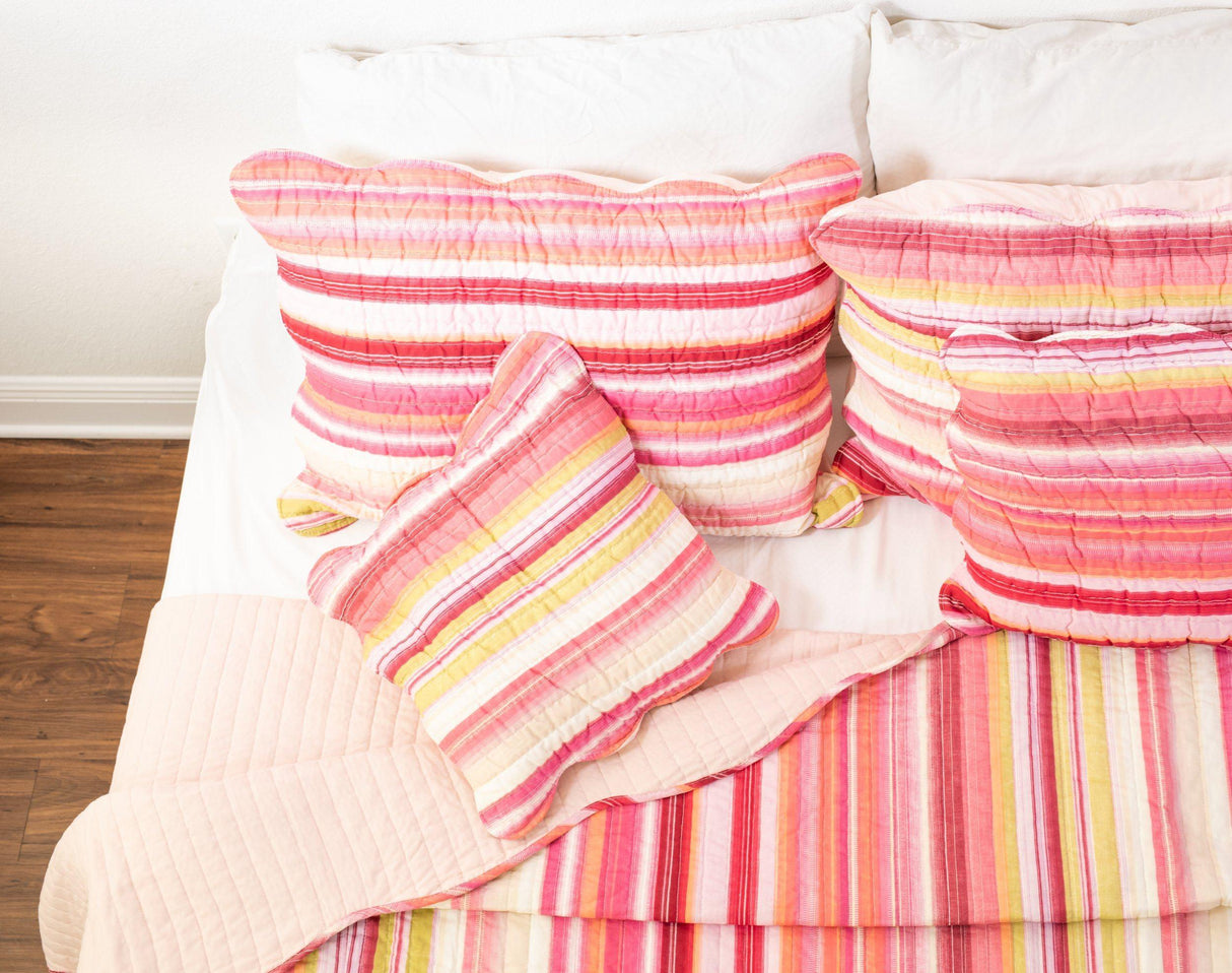 DaDa Bedding Multi-Red Pink Boho Summer Stripes Scalloped Lightweight Coverlet Bedspread Set (DXJ101824) from DaDalogy Bedding Collection