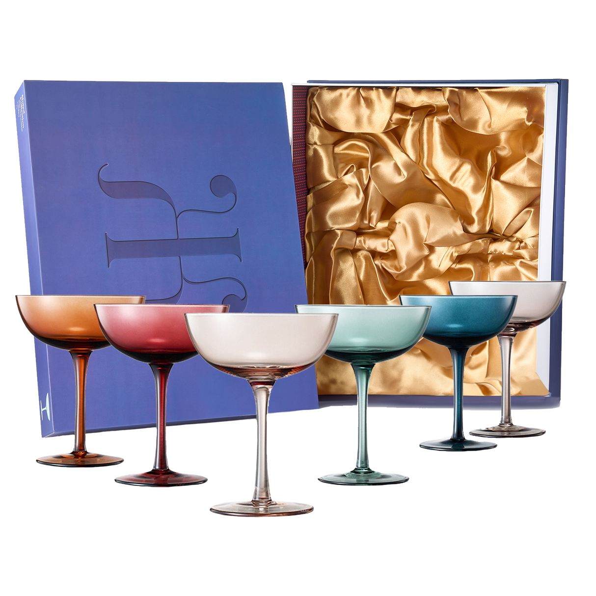 Cocktail & Champagne Coupe Glasses Coupe Cocktail Glasses 7 oz | Set of 6 | Pastel Colored Crystal Cocktail Glassware for Champagne, Martini, Manhattan Goblet Cocktails, Glassware - Luxury Gift Box from The Wine Savant