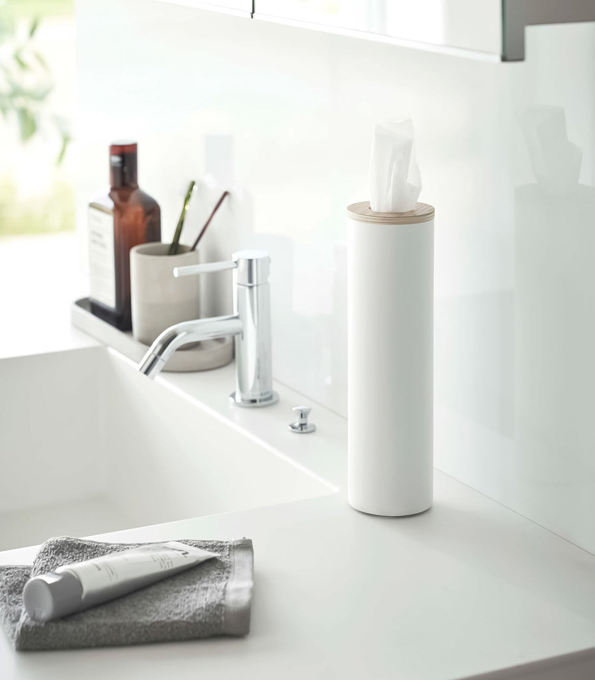 Round Tissue Case - Steel + Wood from Yamazaki Home
