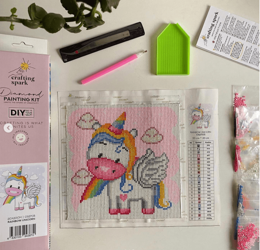 Rainbow Unicorn CS2703 7.9 x 7.9 inches Crafting Spark Diamond Painting Kit from Wizardi
