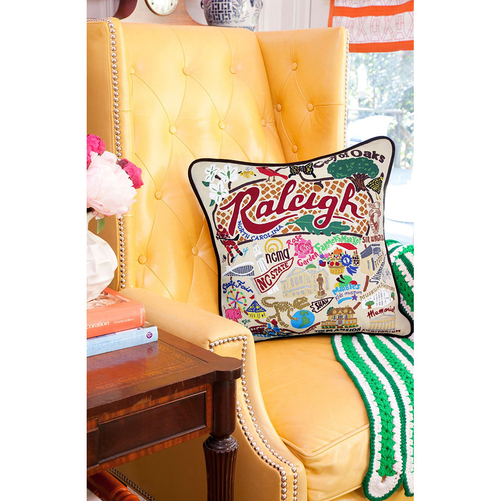 Raleigh Hand-Embroidered Pillow by Cat Studio from Quirks!