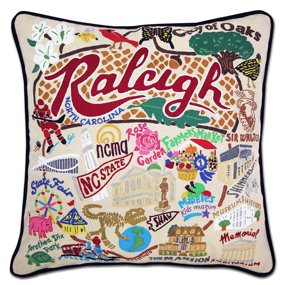 Raleigh Hand-Embroidered Pillow by Cat Studio from Quirks!