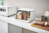 Bread Box with Cutting Board Lid - Steel + Wood from Yamazaki Home