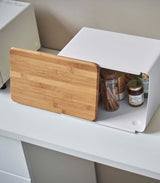 Bread Box with Cutting Board Lid - Steel + Wood from Yamazaki Home