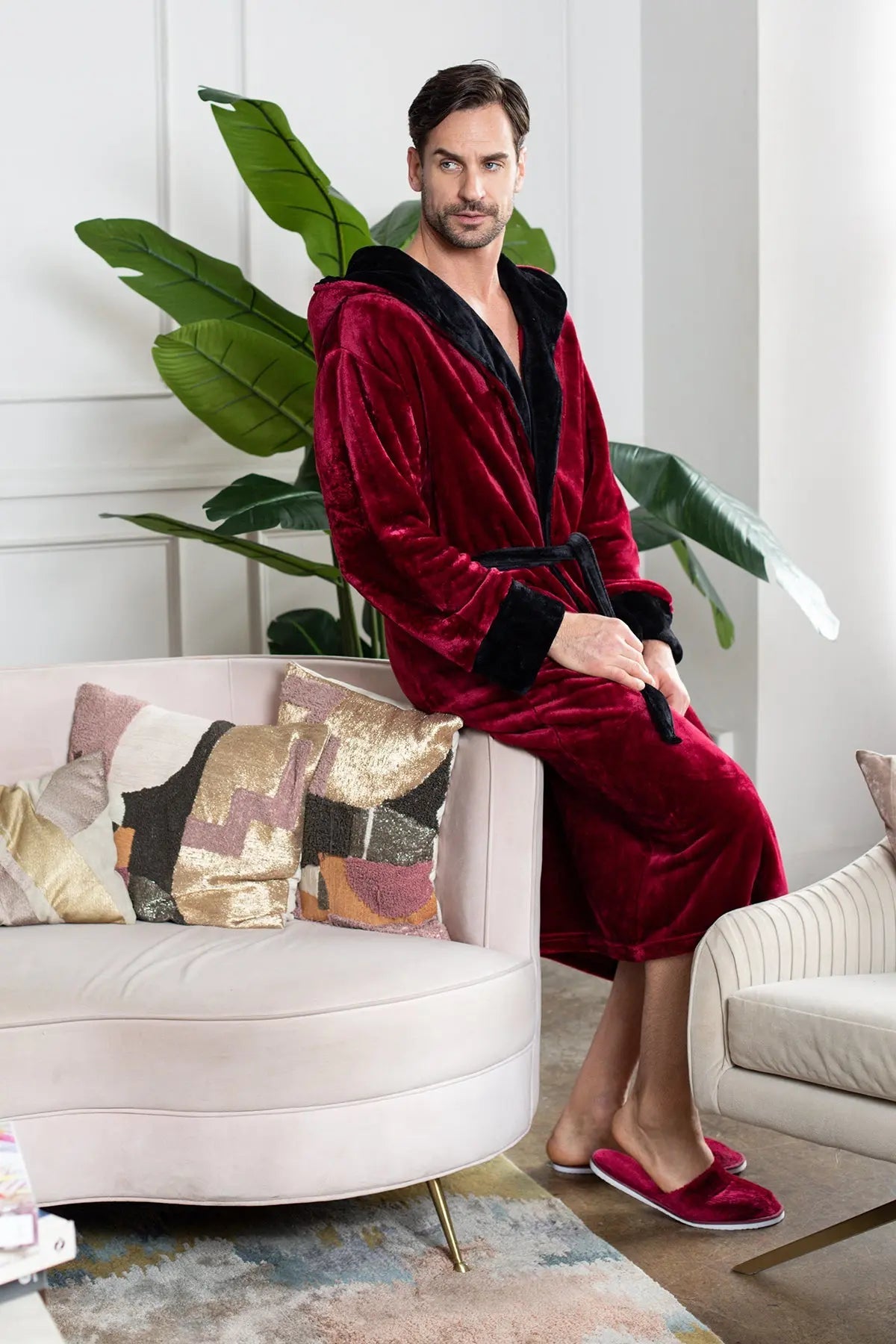 Hooded Plush Bathrobe for Men From Lotus Linen