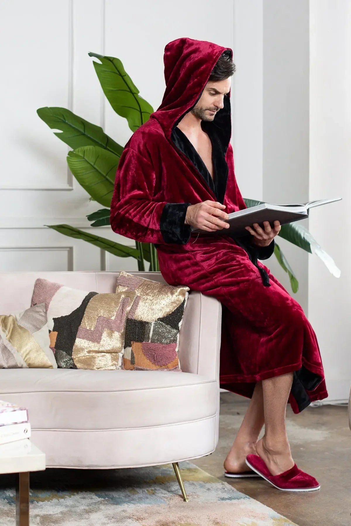 Hooded Plush Bathrobe for Men From Lotus Linen