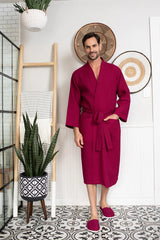 Waffle Kimono Spa Bathrobe for Men -  Absorbent, Lightweight From Lotus Linen