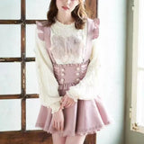 Gothic Lolita Suspender Skirt – Lace Trim Bowknot A-Line Mini from Kawaii Stop