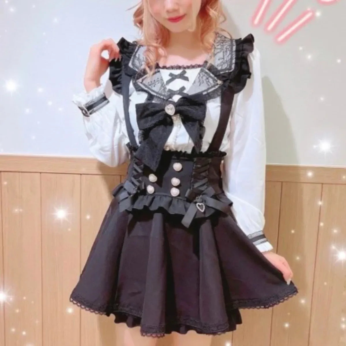 Gothic Lolita Suspender Skirt – Lace Trim Bowknot A-Line Mini from Kawaii Stop