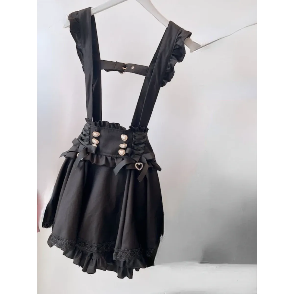 Gothic Lolita Suspender Skirt – Lace Trim Bowknot A-Line Mini from Kawaii Stop
