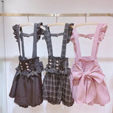 Gothic Lolita Suspender Skirt – Lace Trim Bowknot A-Line Mini from Kawaii Stop