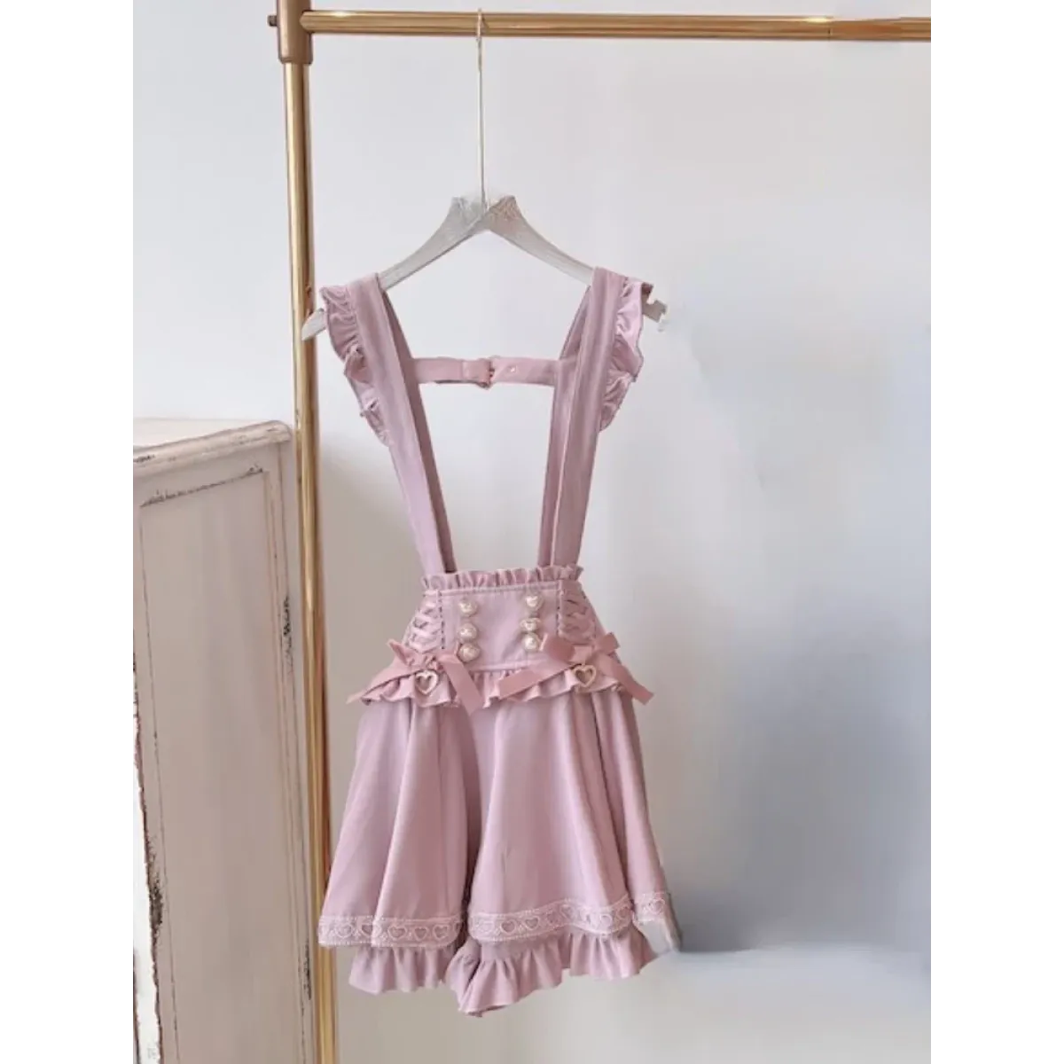 Gothic Lolita Suspender Skirt – Lace Trim Bowknot A-Line Mini from Kawaii Stop