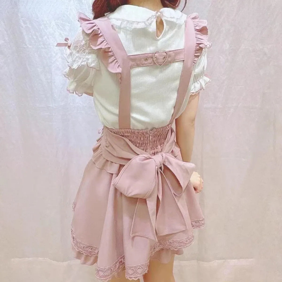Gothic Lolita Suspender Skirt – Lace Trim Bowknot A-Line Mini from Kawaii Stop