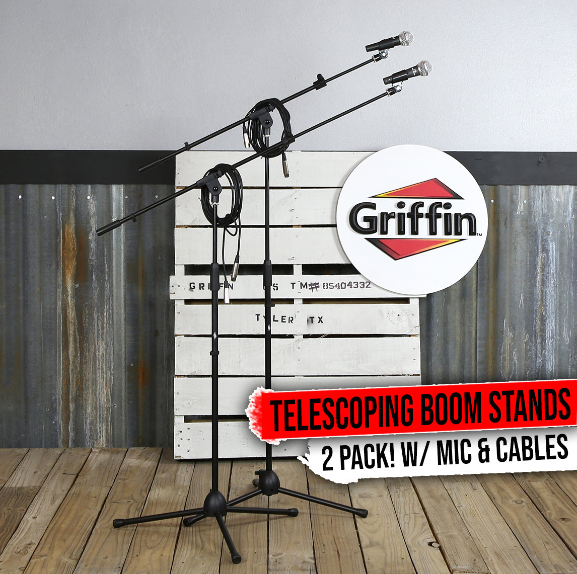 GRIFFIN Microphone Boom Stand, Cardioid Dynamic Mic, XLR Cable, & Clip (Pack of 2) - Telescoping Arm from GeekStands