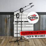 GRIFFIN Microphone Boom Stand, Cardioid Dynamic Mic, XLR Cable, & Clip (Pack of 2) - Telescoping Arm from GeekStands