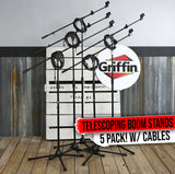 GRIFFIN Microphone Stand (Pack of 5) with XLR Cables & Mic Clip - Telescoping Boom Arm Tripod Legs from GeekStands