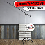 GRIFFIN Professional Studio Microphone Boom Stand with Casters - Extended Height Recording Mic from GeekStands