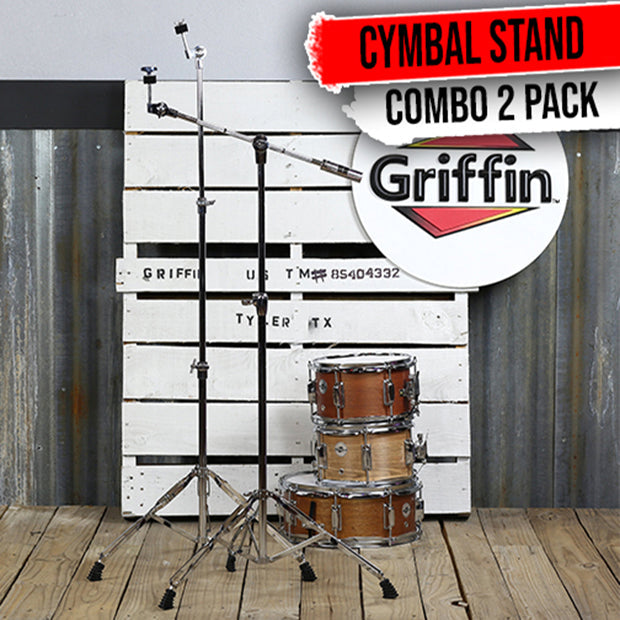 Cymbal Boom Stand & Straight Cymbal Stand Combo (Pack of 2) by GRIFFIN | Percussion Drum Hardware Set for Mounting & Holding Crash, Ride, Splash Cymbals | Arm Counterweight Adapter Kit & Double Braced from GeekStands.com