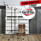 Cymbal Stand With Boom Arm by GRIFFIN (Pack of 2) | Drum Percussion Gear Hardware Set with Double Braced Legs | Counterweight Adapter for Mounting Heavy Duty Crash, Ride, Splash Cymbals For Drummers from GeekStands.com