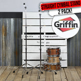 Straight Cymbal Stand (2 Pack) by GRIFFIN | Double Braced Legs, Slip-Proof Gear Holder | Light-Duty for Mobile Drummers | Percussion Drum Hardware Set for Mounting Crash, Ride & Splash Cymbals from GeekStands.com