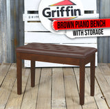 GRIFFIN Brown Wood PU Leather Piano Bench - Double Vintage Design, Ergonomic Chair Musician Keyboard from GeekStands