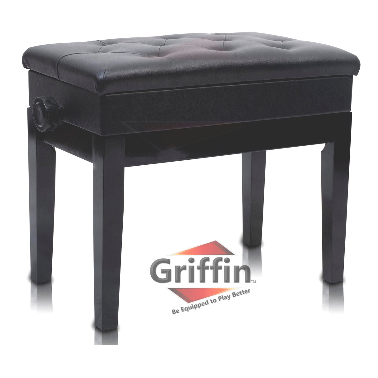 GRIFFIN Premium Antique Piano Bench - Adjustable Black Solid Wood Frame & PU Leather Padded Cushion - Vintage Ergonomic Musicians Keyboard Chair from GeekStands