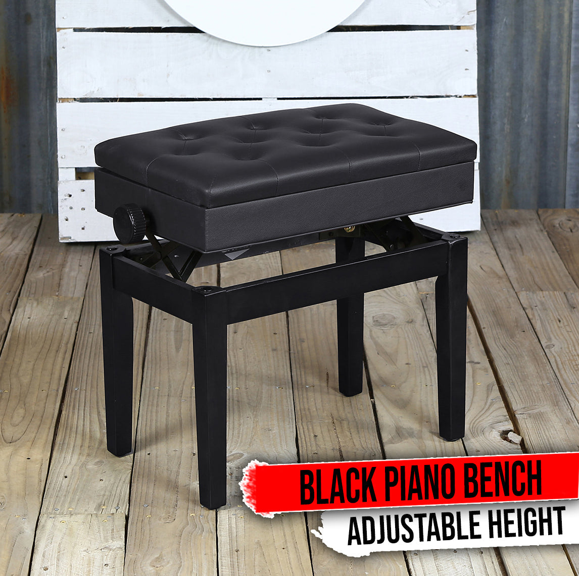 GRIFFIN Premium Antique Piano Bench - Adjustable Black Solid Wood Frame & PU Leather Padded Cushion from GeekStands