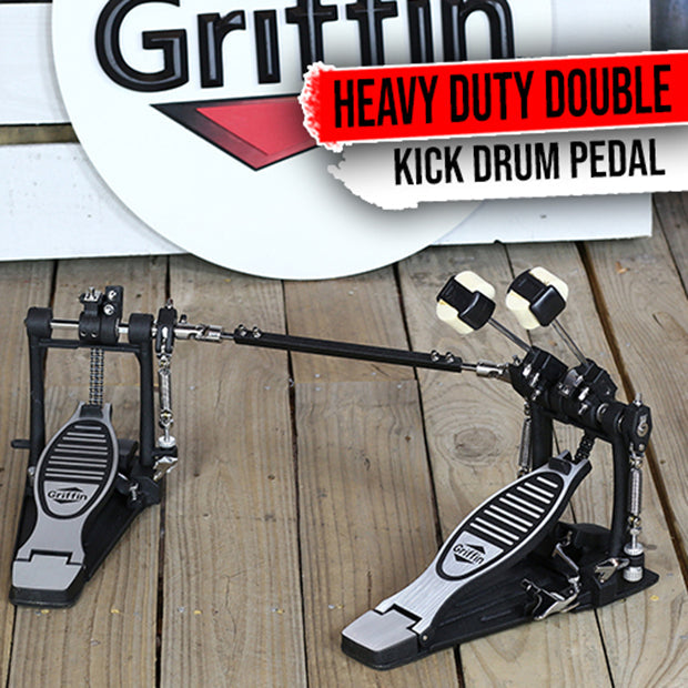 Deluxe Double Kick Drum Pedal for Bass Drum by GRIFFIN - Twin Set Foot Pedal - Quad Sided Beater from GeekStands