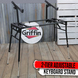 GRIFFIN 2-Tier DJ Coffin Workstation Stand - Double Table Top Keyboard & Laptop Holder Mount from GeekStands