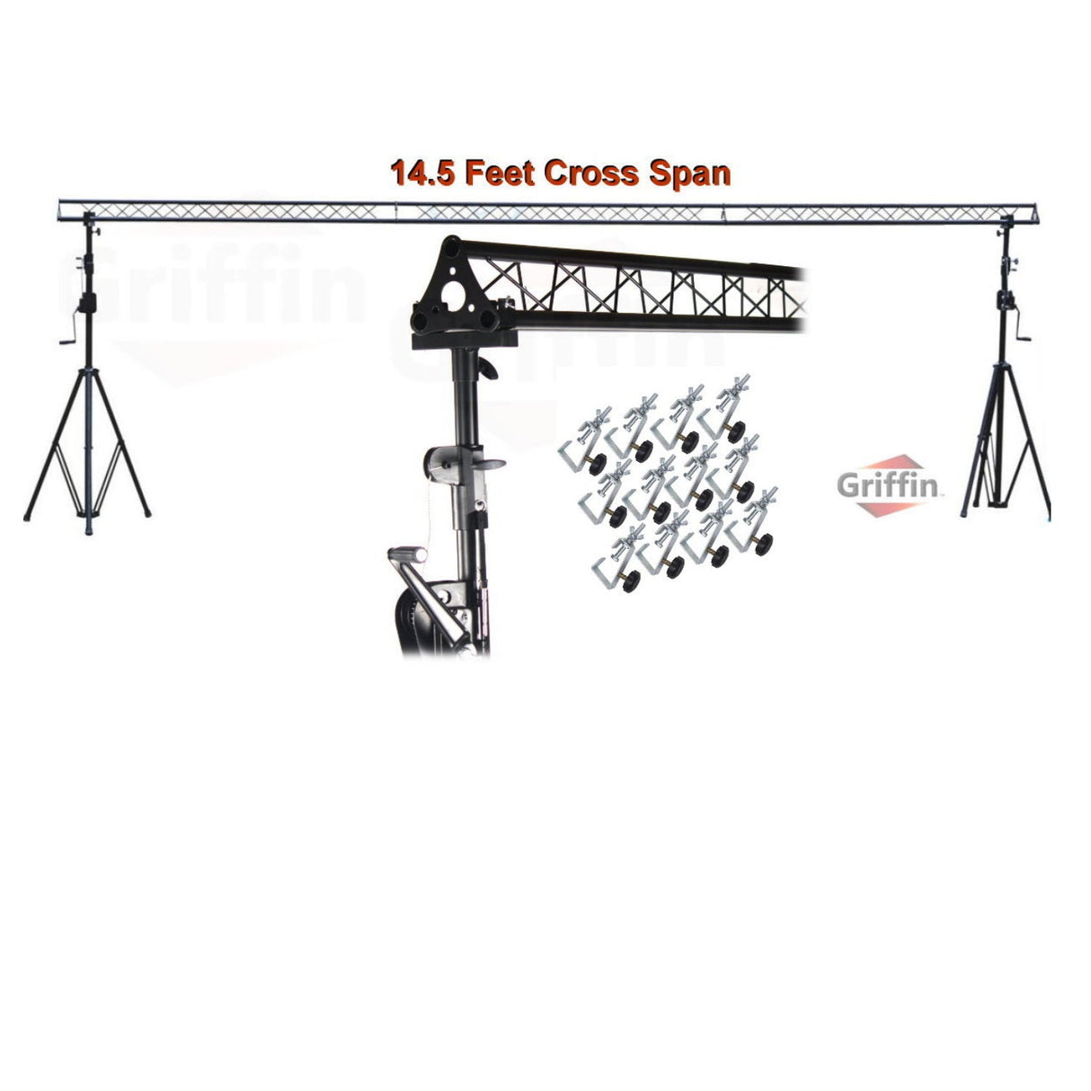 GRIFFIN - Crank Up Triangle Light Truss System - DJ Booth Trussing Stand Kit for Light Cans & Speakers - Pro Audio Lighting Stage Platform Package from GeekStands