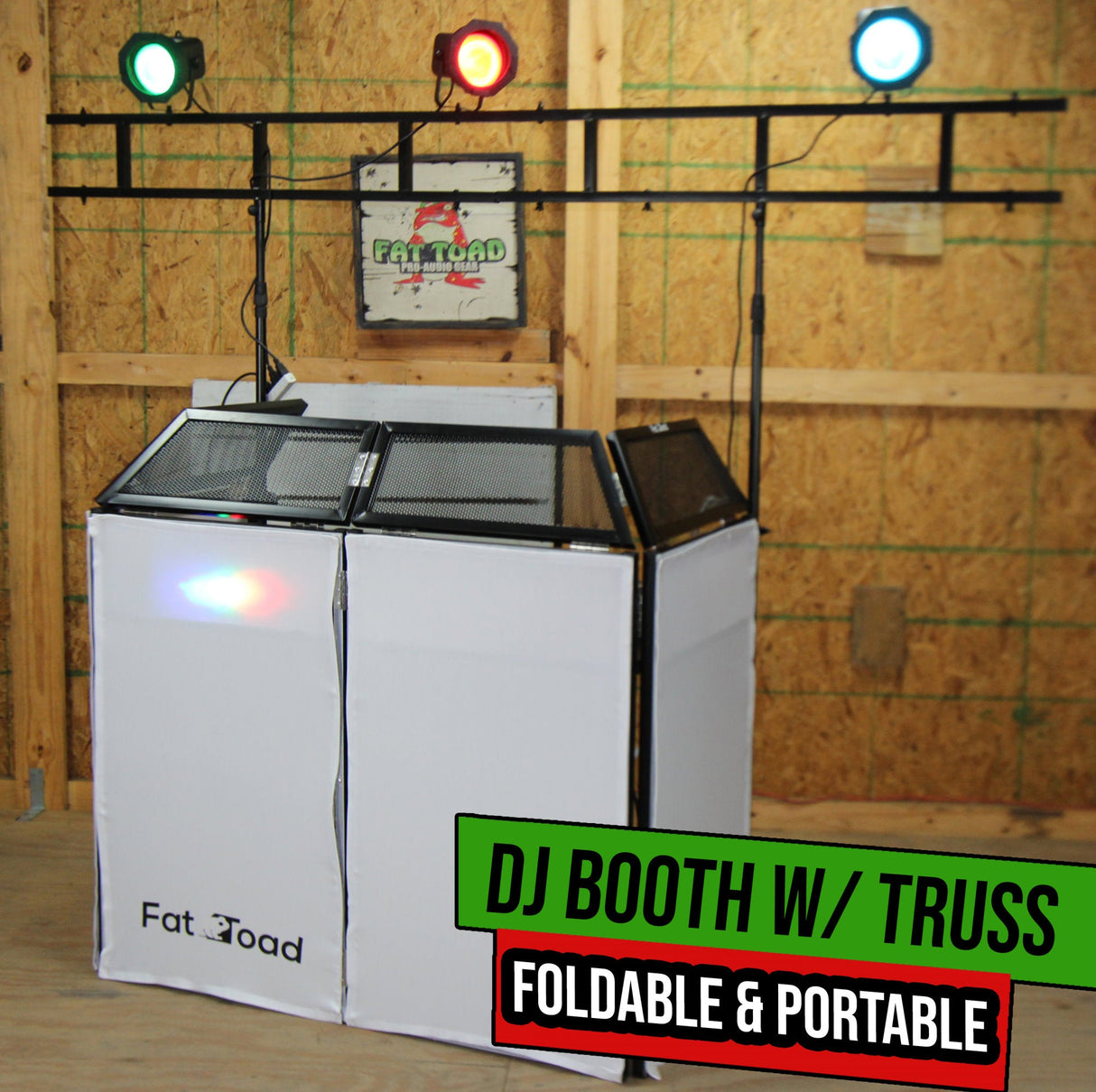 DJ Booth Tabletop With 8FT Lighting Truss Stand Package by FAT TOAD - Foldable Panel Portable Stage from GeekStands