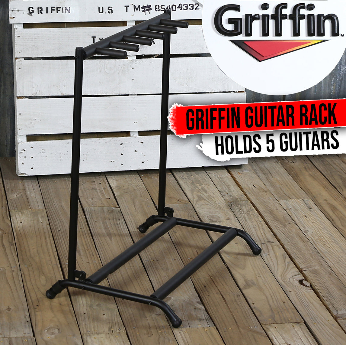 Five Guitar Rack Stand by GRIFFIN - Holder for 5 Guitars & Folds Up For Transport Neoprene Padding from GeekStands
