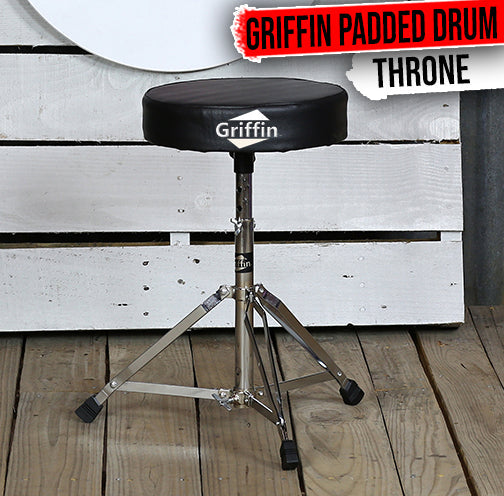 Drum Throne Stand by GRIFFIN - Padded Drummer’s Seat - Comfortable Drum Set Percussion Chair from GeekStands