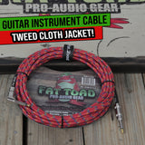Guitar Cable Right Angled to 1/4 Straight-End Instrument Cord Tweed Cloth Jacket by FAT TOAD | Braided Woven 20FT Quarter Inch Gold Jack TS for Electric Guitar, Bass, Keyboards | Shielded 24 AWG Patch from GeekStands.com