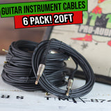 Guitar Cords (6 Pack) Instrument Cable by FAT TOAD | 20FT Wires 1/4 Inch Gold Straight-End for Electric, Acoustic, Bass, Keyboards, Speakers, Sound AMP & Music Recording Studio | Shielded 24 AWG Patch from GeekStands.com