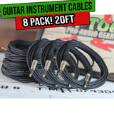 Guitar Cables (8 Pack) Instrument Cord by FAT TOAD | 24GA Patch Conductor for Electric or Acoustic Guitar, Bass, Pedals, Keyboards, Speakers, Amplifiers | Shielded 20FT Quarter Inch Gold Jack Wires from GeekStands.com