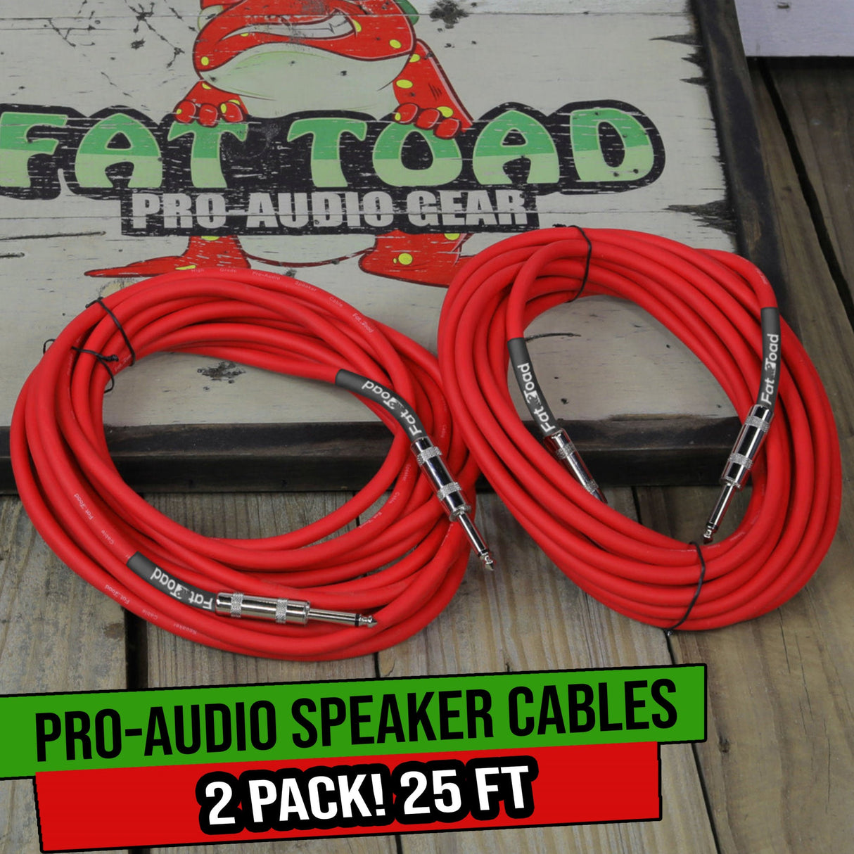 Male Jack Speaker Cables (2 Pack) (1/4" to 1/4) by FAT TOAD - 25ft Professional Pro Audio Red DJ from GeekStands