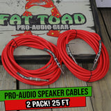 Male Jack Speaker Cables (2 Pack) (1/4" to 1/4) by FAT TOAD - 25ft Professional Pro Audio Red DJ from GeekStands
