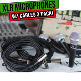 Dynamic Vocal Microphones with XLR Mic Cables & Clips (3 Pack) by FAT TOAD - Cardioid Handheld from GeekStands