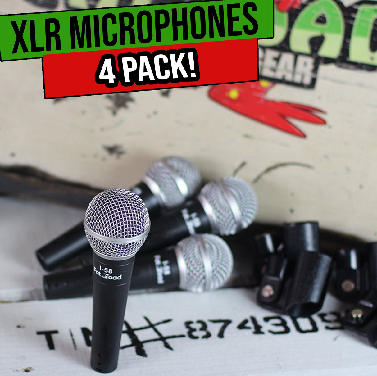 Cardioid Microphones with Clips (4 Pack) by FAT TOAD - Vocal Handheld, Wired Unidirectional Mic from GeekStands