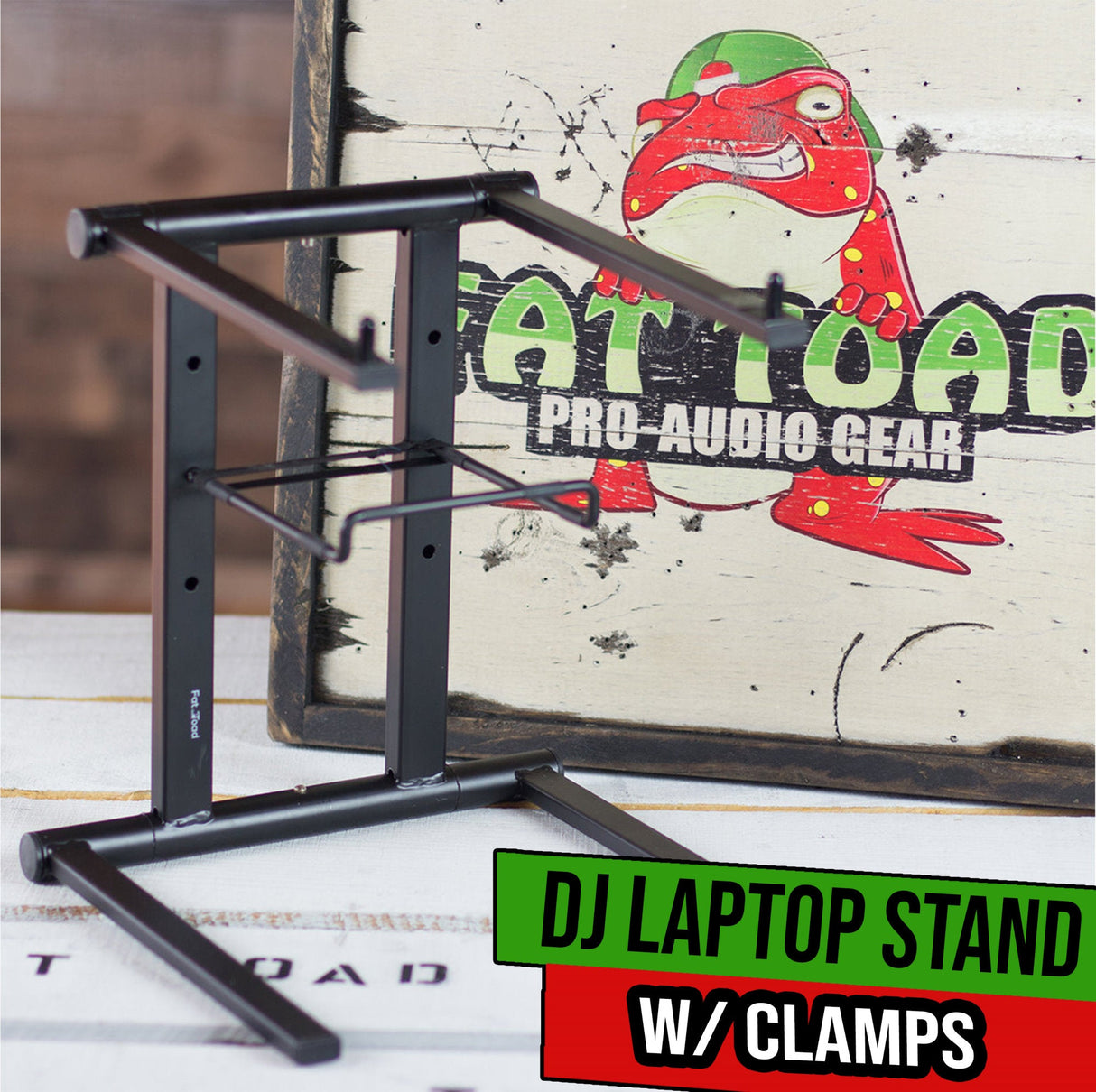 Folding DJ Laptop Stand with Sub-tray Shelf by FAT TOAD - Pro Audio Computer Table Top Rack Stand from GeekStands