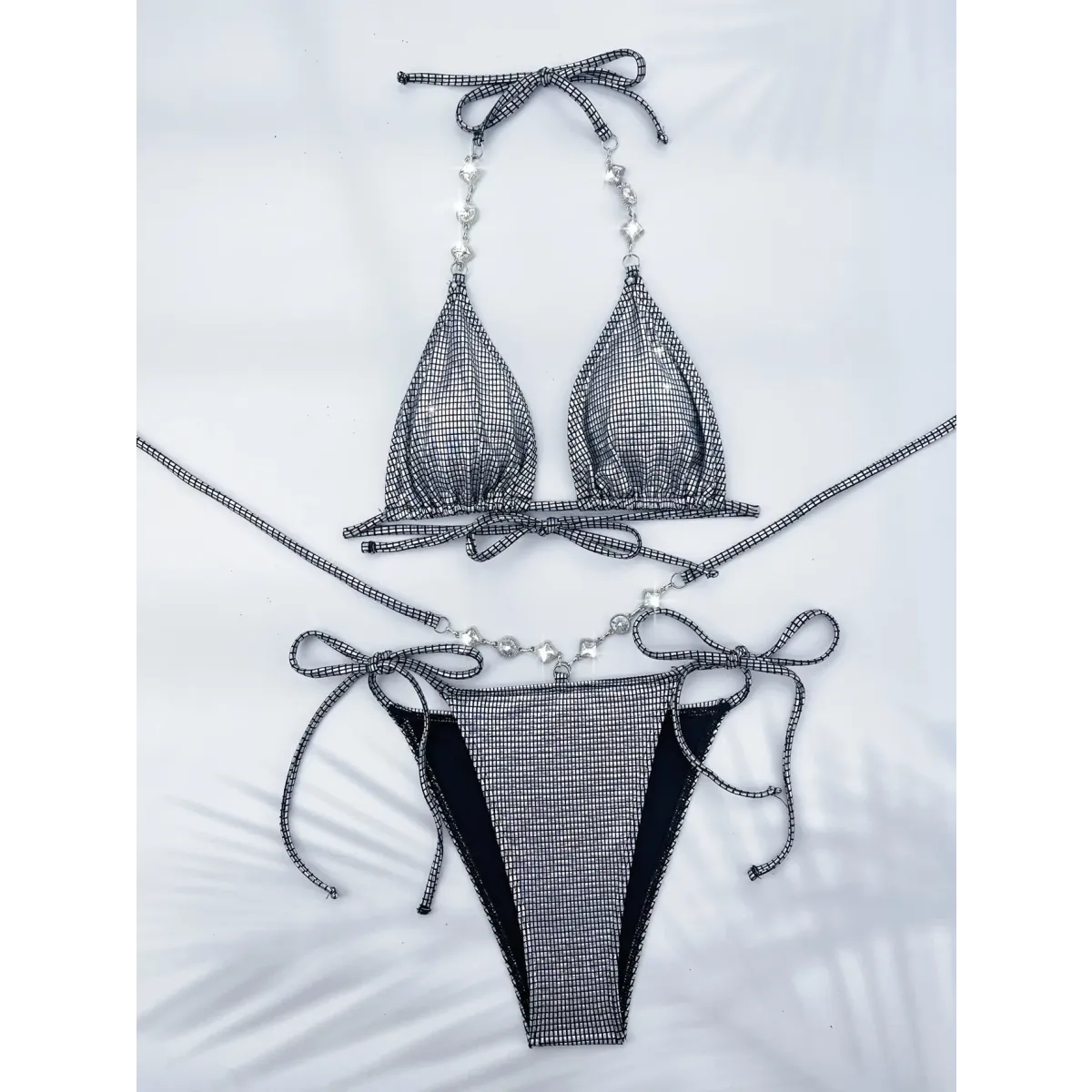 Rhinestone Halter Bikini Set – Glitter Tie Thong Swimwear from Kawaii Stop