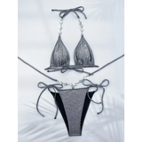 Rhinestone Halter Bikini Set – Glitter Tie Thong Swimwear from Kawaii Stop