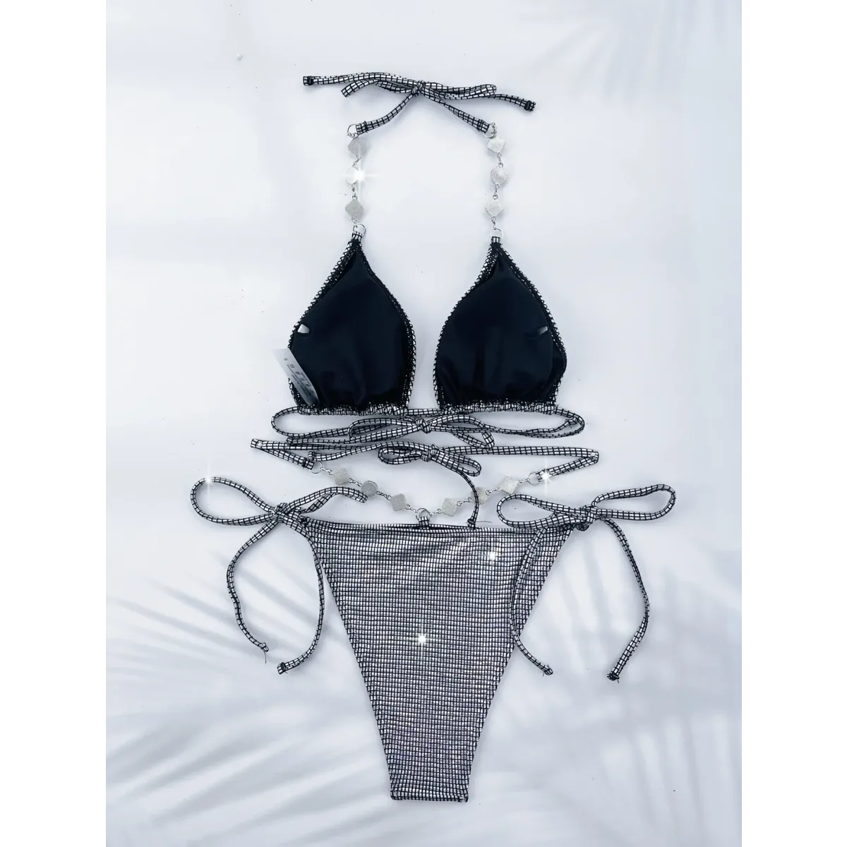 Rhinestone Halter Bikini Set – Glitter Tie Thong Swimwear from Kawaii Stop