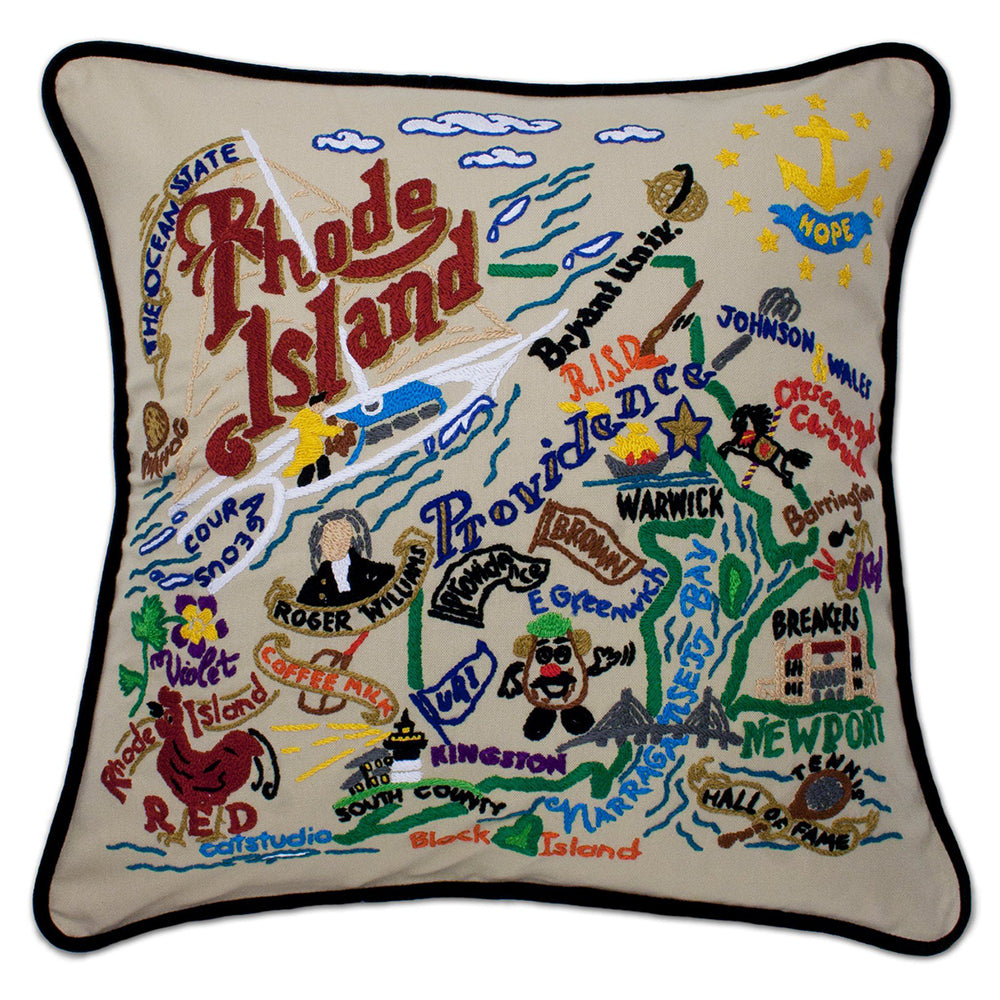 Rhode Island Hand-Embroidered Pillow from Quirks!