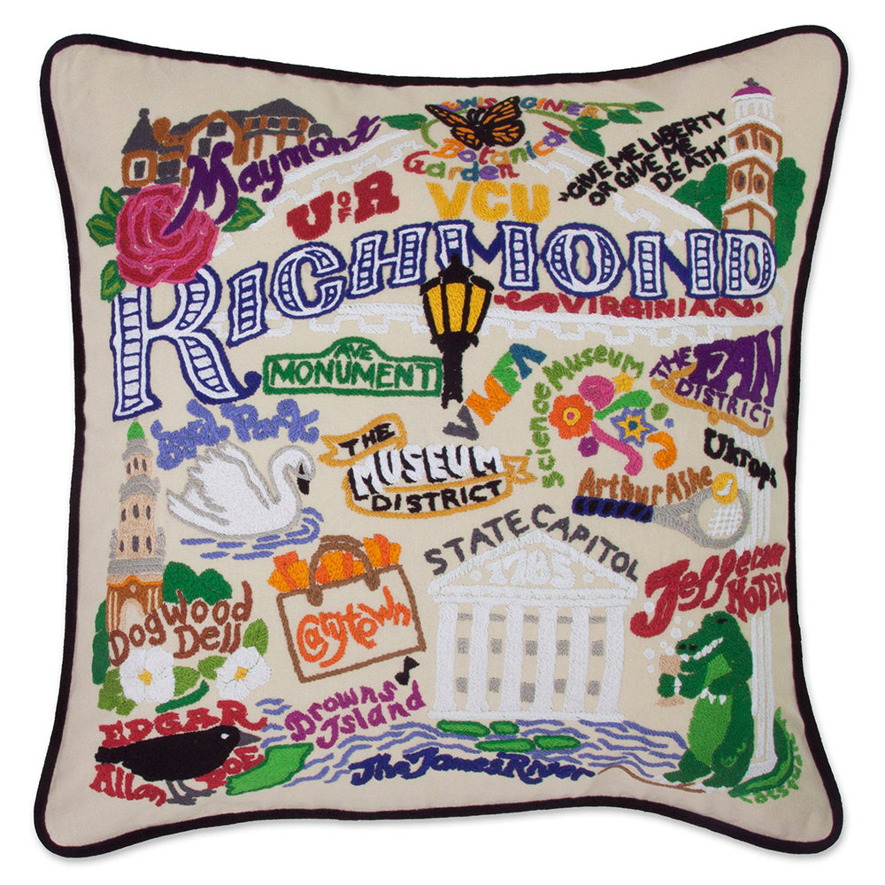 Richmond Virginia Hand-Embroidered Pillow from Quirks!