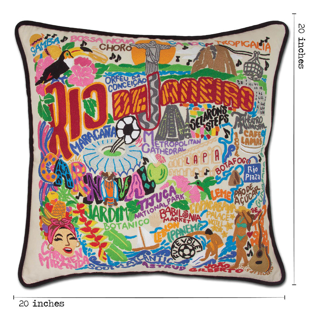 Rio De Janeiro Hand-Embroidered Pillow from Quirks!