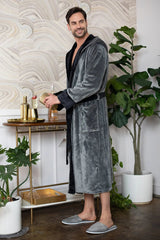 Hooded Plush Bathrobe for Men From Lotus Linen