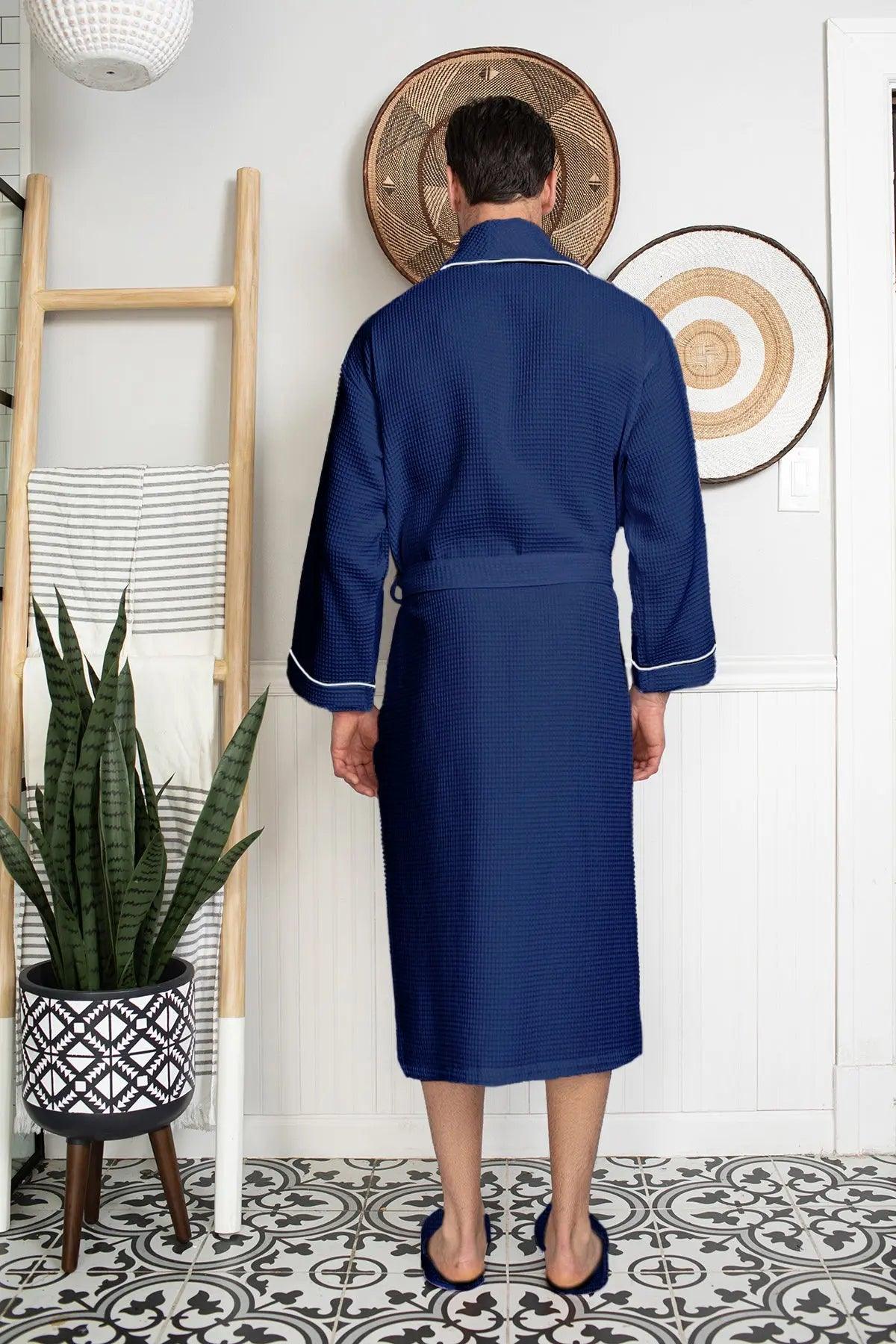Premium Waffle Piping Robe for Men From Lotus Linen